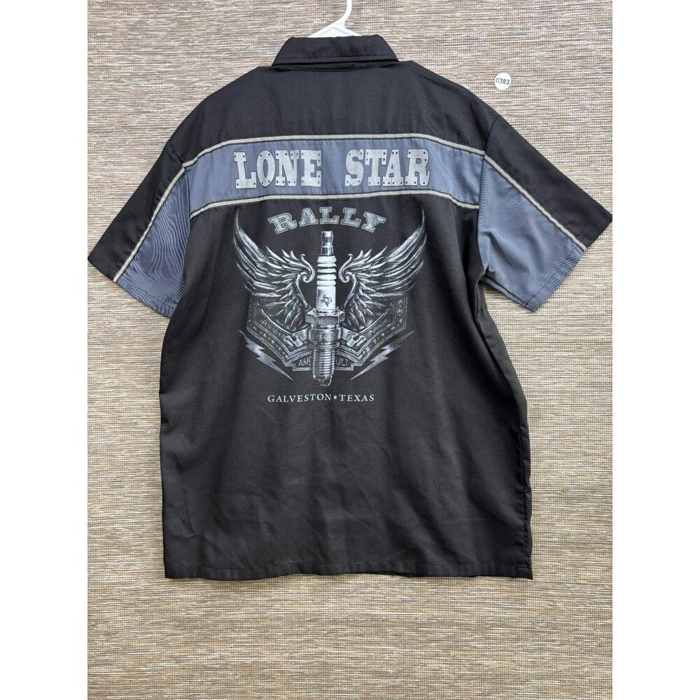 Lone Star Rally Mechanic Shirt Biker Apparel Galveston TX Mens Sz XL Gray Black